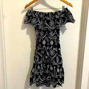 Beautiful off shoulder lace cut out navy blue dress